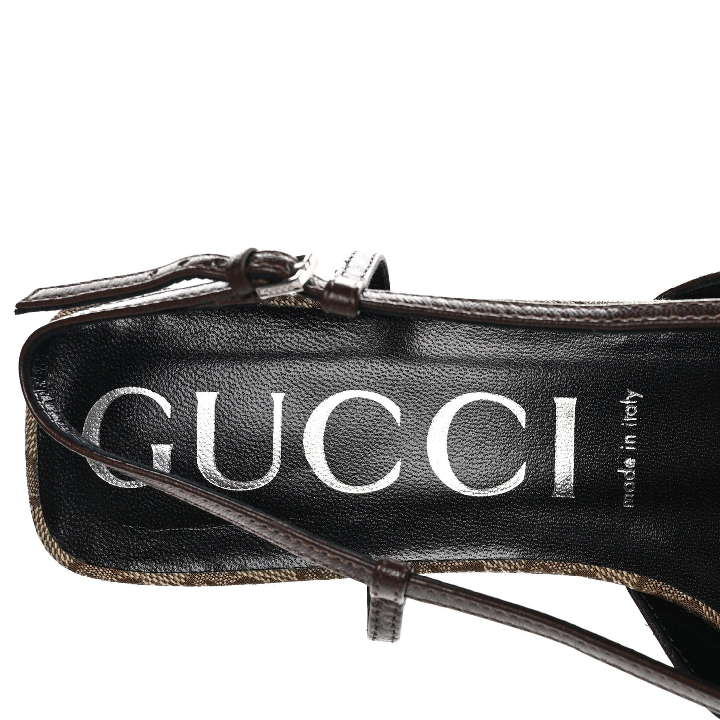 GG Monogram Malaga Kid Square G 35mm Slingback Pumps 40 Beige Ebony New Acero