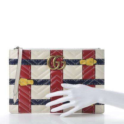 Gucci Calfskin Matelasse Trompe L'Oeil Print GG Marmont Zip Pouch White 3 of 11