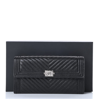 Chanel Caviar Chevron Quilted Boy Flap Wallet Black 10 of 10