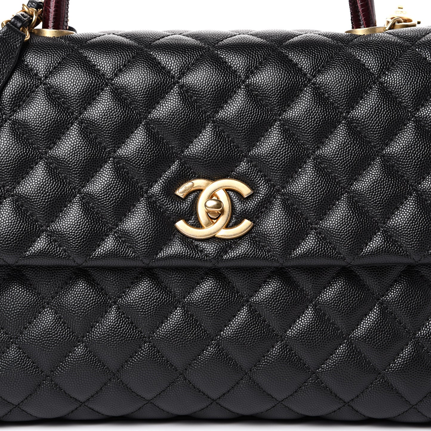 Caviar Lizard Quilted Medium Coco Handle Flap Black