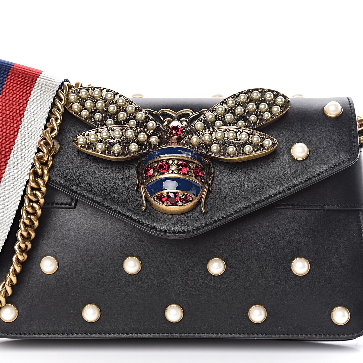 Nappa Pearl Studded Mini Queen Margaret Broadway Shoulder Bag Black