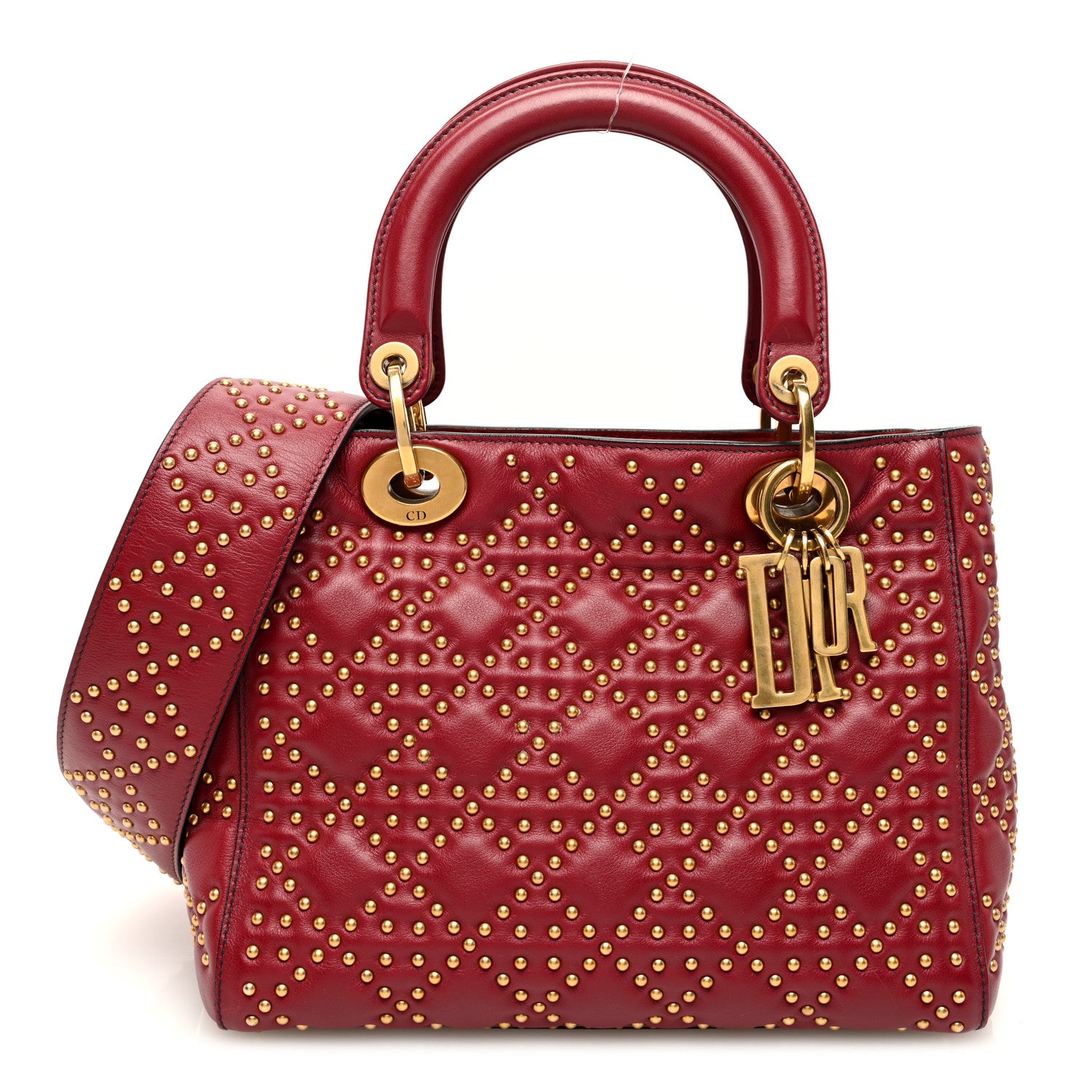 Christian Dior Calfskin Cannage Studded Medium Supple Lady Dior Red 1 of 9