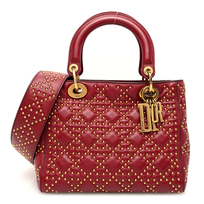 Christian Dior Calfskin Cannage Studded Medium Supple Lady Dior Red 1 of 9