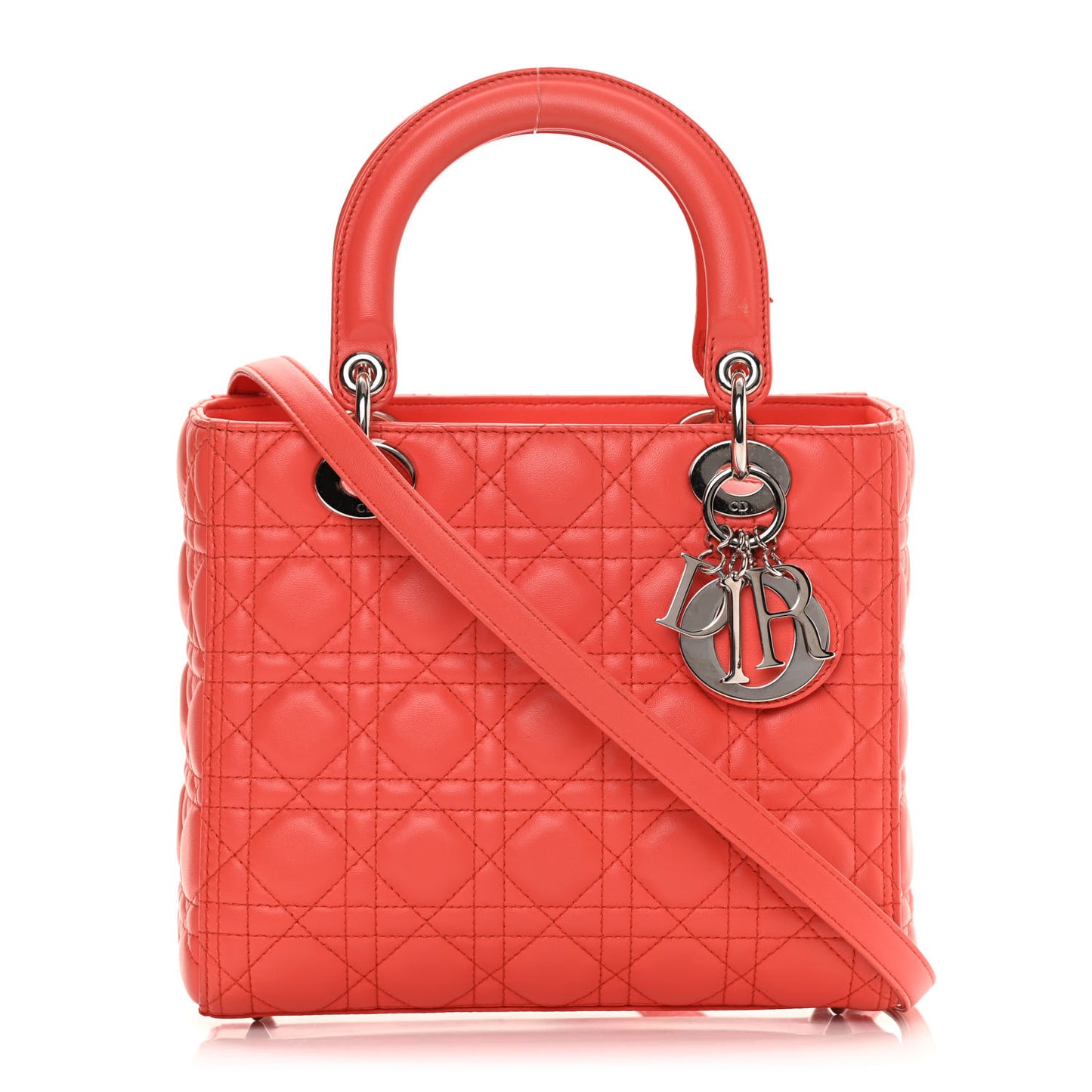 Lambskin Cannage Medium Lady Dior Coral