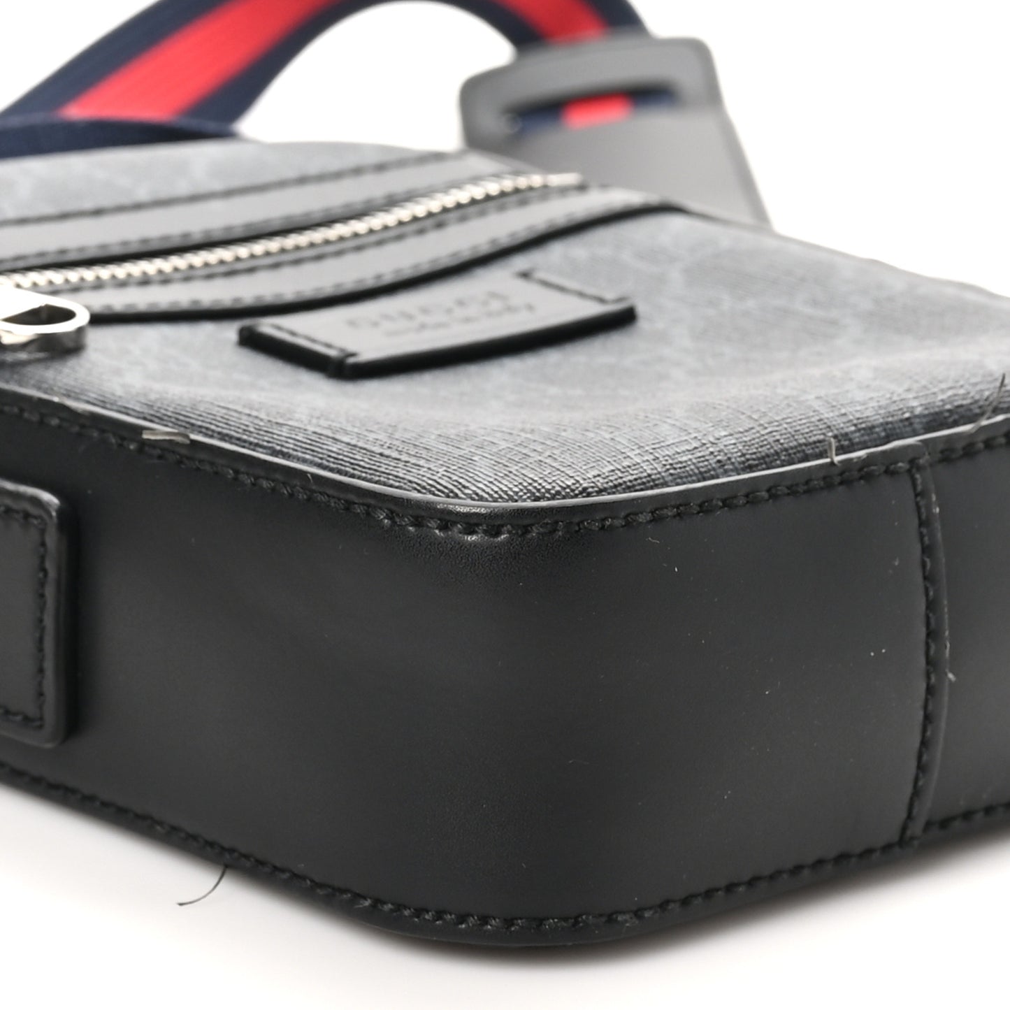 GG Supreme Monogram Appia Calfskin Web Small Camera Messenger Bag Black Grey