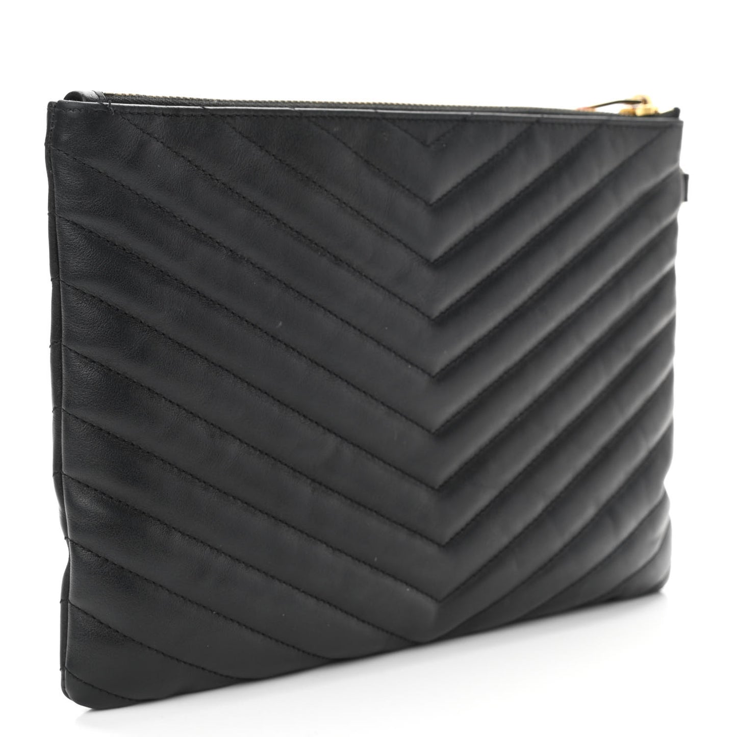 Calfskin Matelasse Chevron Monogram A5 Wristlet Black