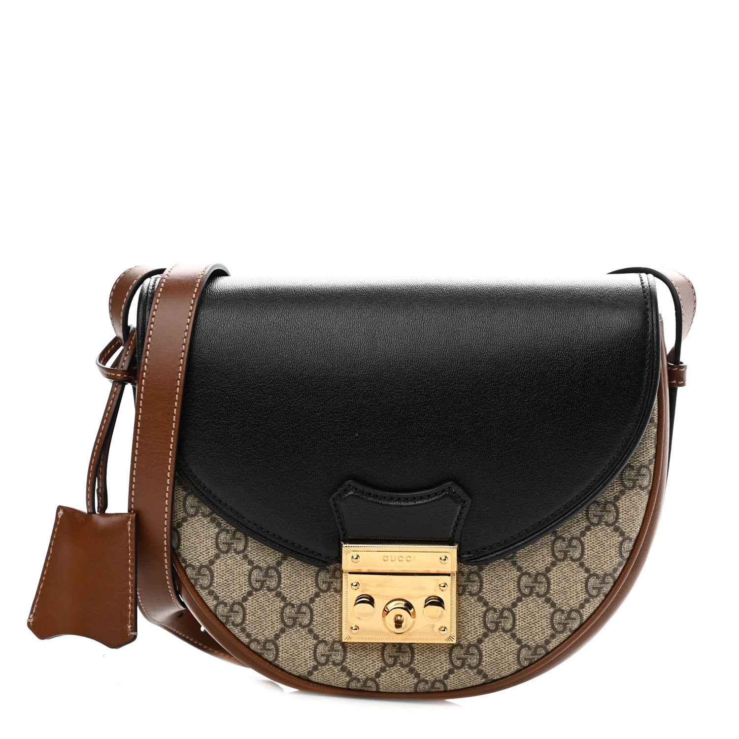 Gucci GG Supreme Monogram Calfskin Small Padlock Messenger Shoulder Bag Beige Black Cuir 1 of 11