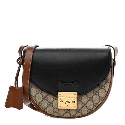 Gucci GG Supreme Monogram Calfskin Small Padlock Messenger Shoulder Bag Beige Black Cuir 1 of 11