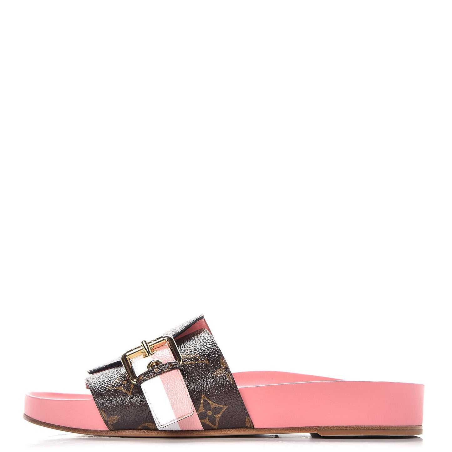 Patent Monogram Bom Dia Flat Mule 38 Rose White