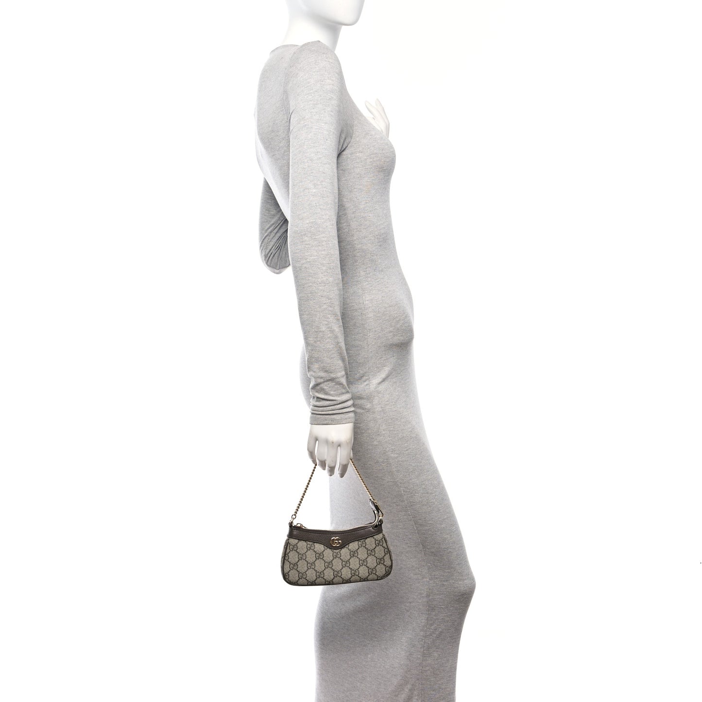 GG Supreme Monogram Textured Dollar Calfskin Mini Ophidia Chain Bag Beige Ebony