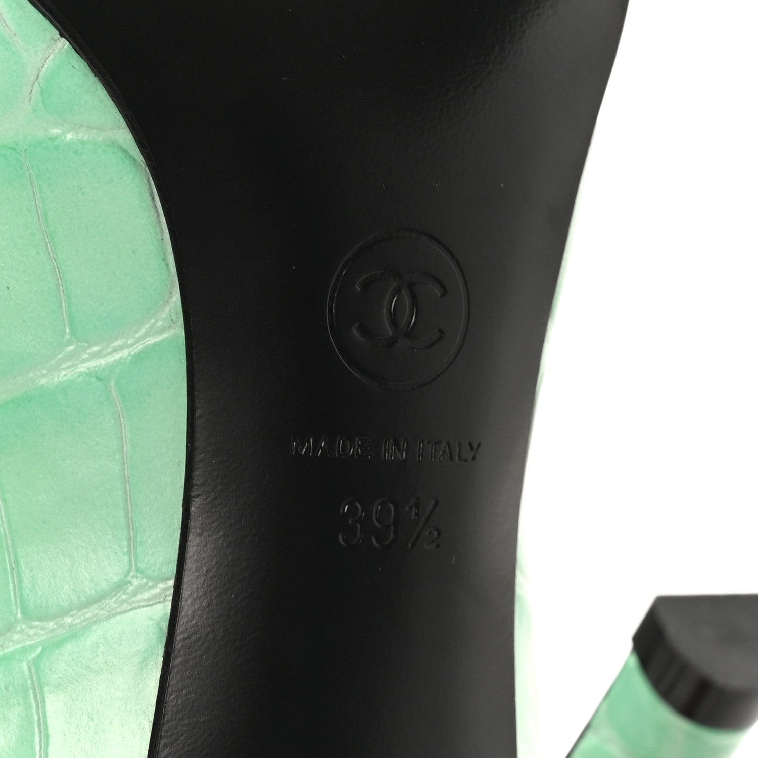 Chanel Crocodile Embossed Patent Calfskin Pumps 39.5 Green Black 7 of 10