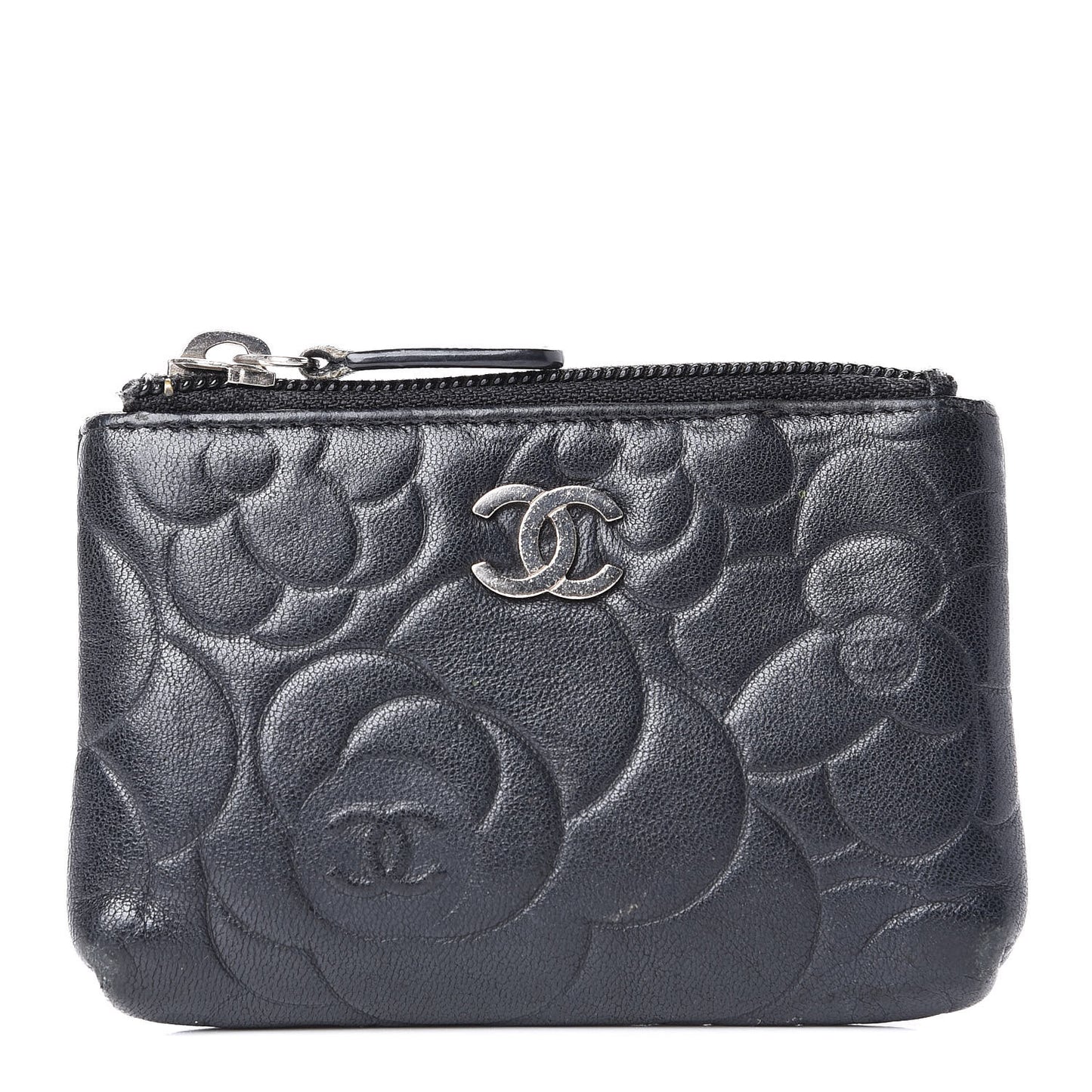 Goatskin Camellia Embossed Key Holder Case Black