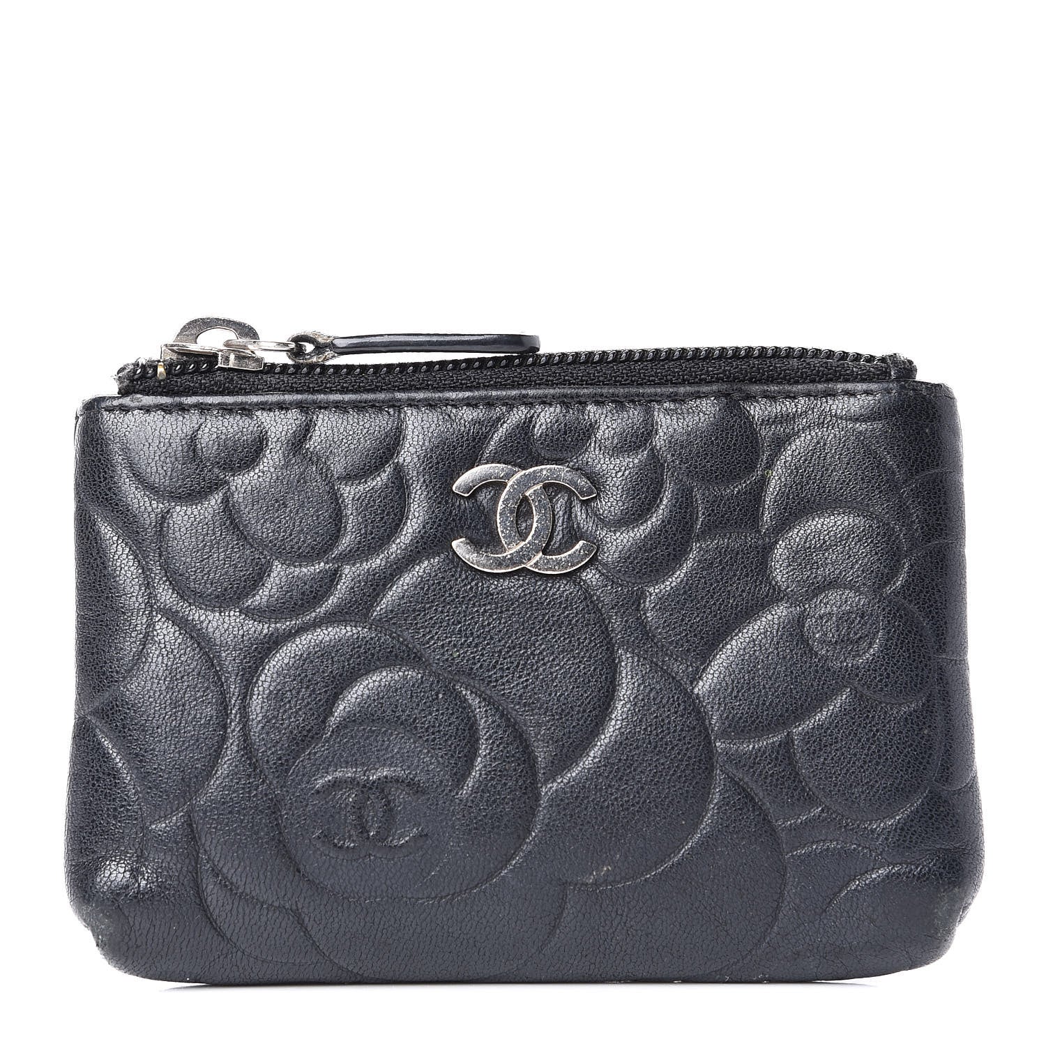 Chanel Goatskin Camellia Embossed Key Holder Case Black 1 of 11