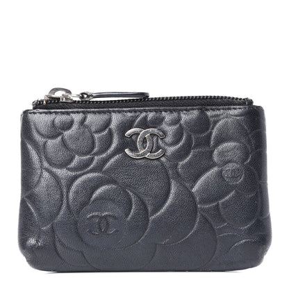 Chanel Goatskin Camellia Embossed Key Holder Case Black 1 of 11