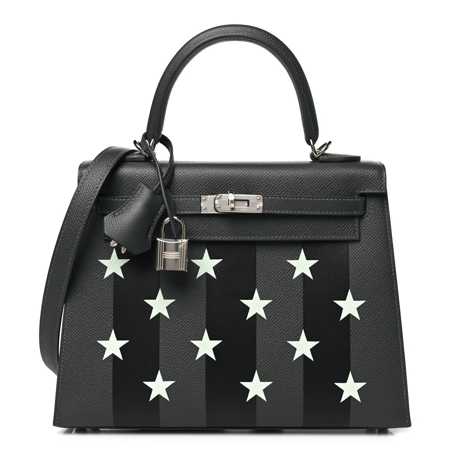 Hermes Epsom Tadelakt Chevre Mysore Casaque Etoilee Kelly Sellier 25 Ardoise Black Vert Peppermint 1 of 11