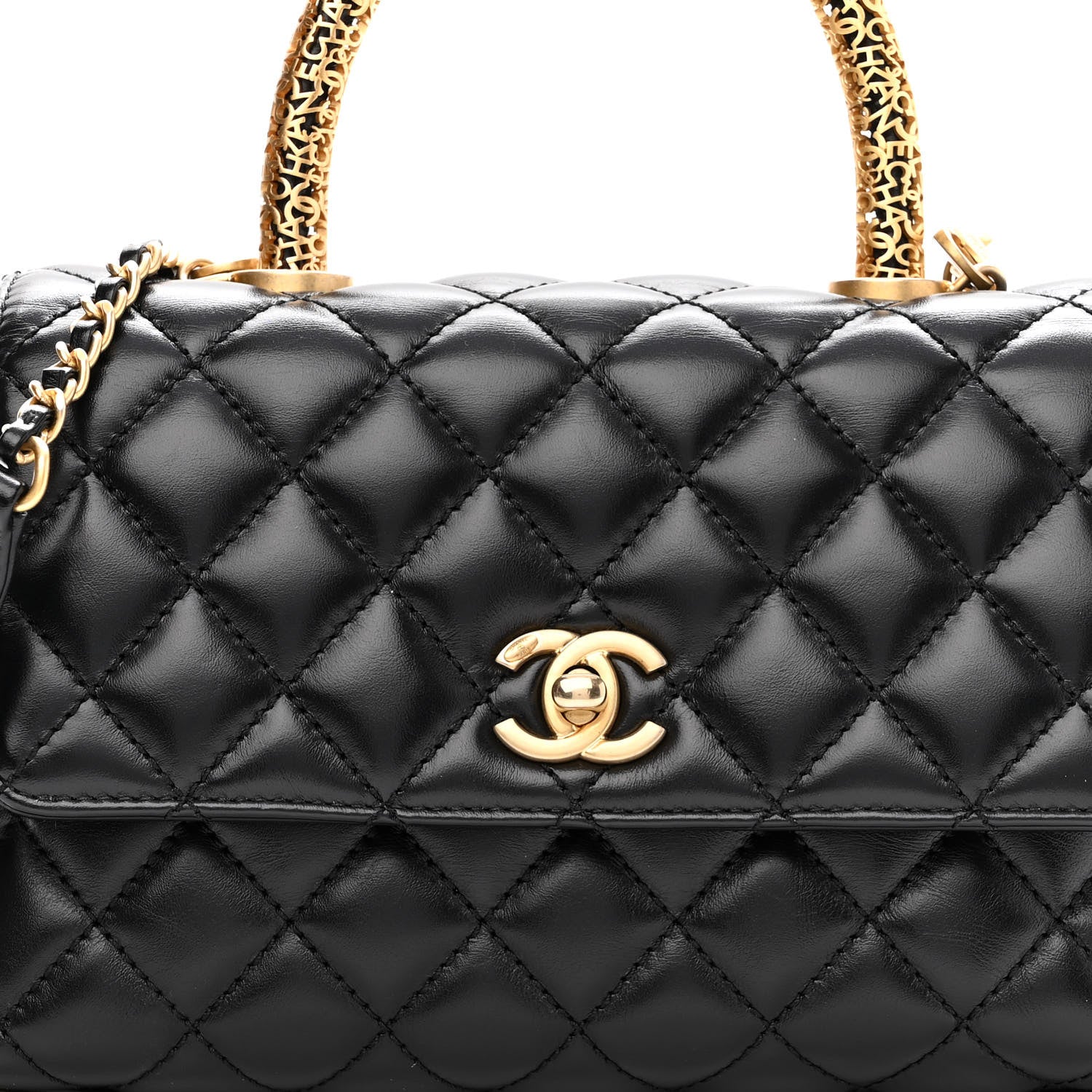 Chanel Calfskin Quilted Mini Logo Coco Handle Flap Black 8 of 11