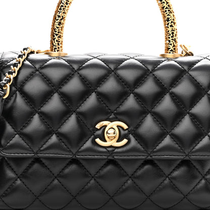 Chanel Calfskin Quilted Mini Logo Coco Handle Flap Black 8 of 11