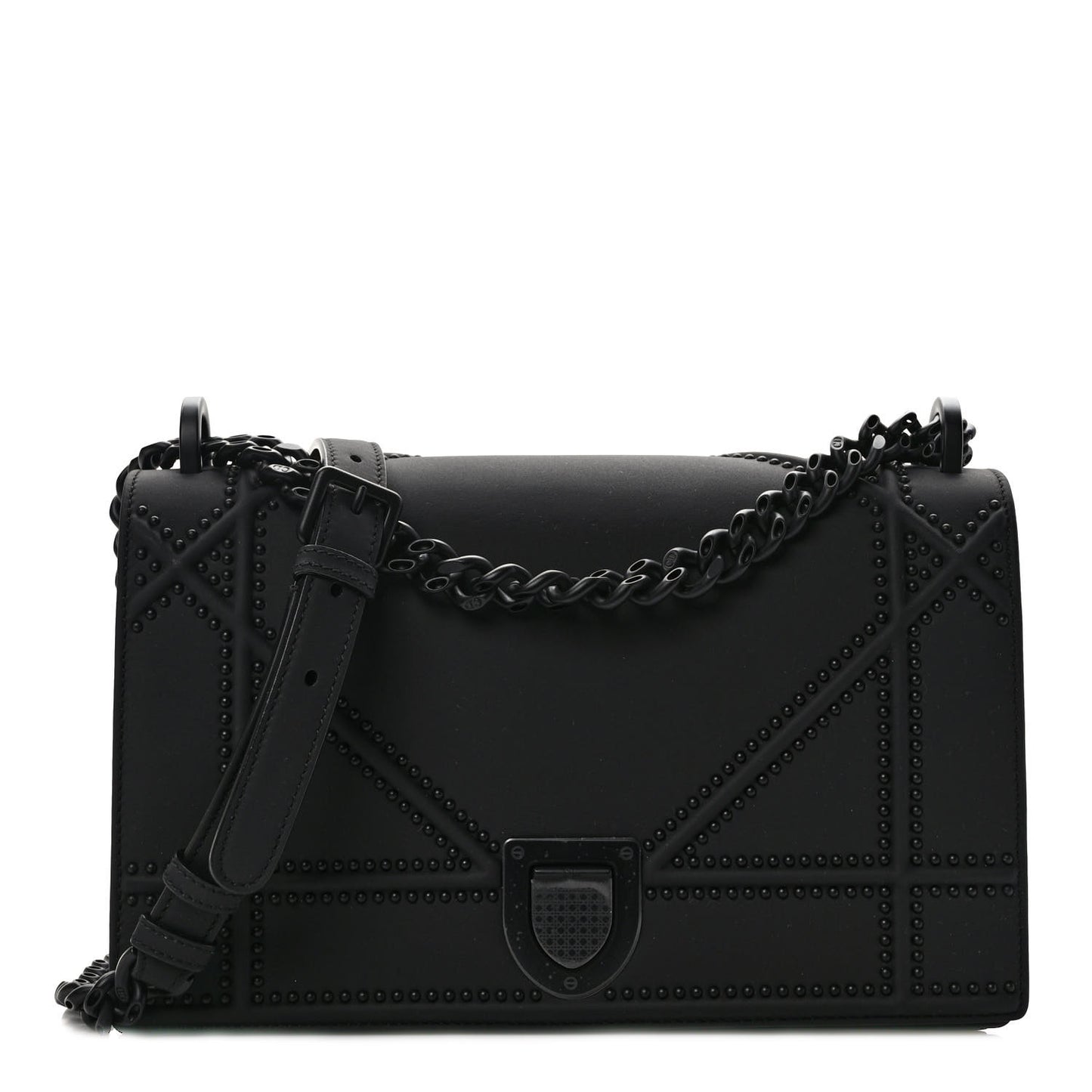 Ultra Matte Calfskin Studded Diorama Wallet on Chain Pouch Black
