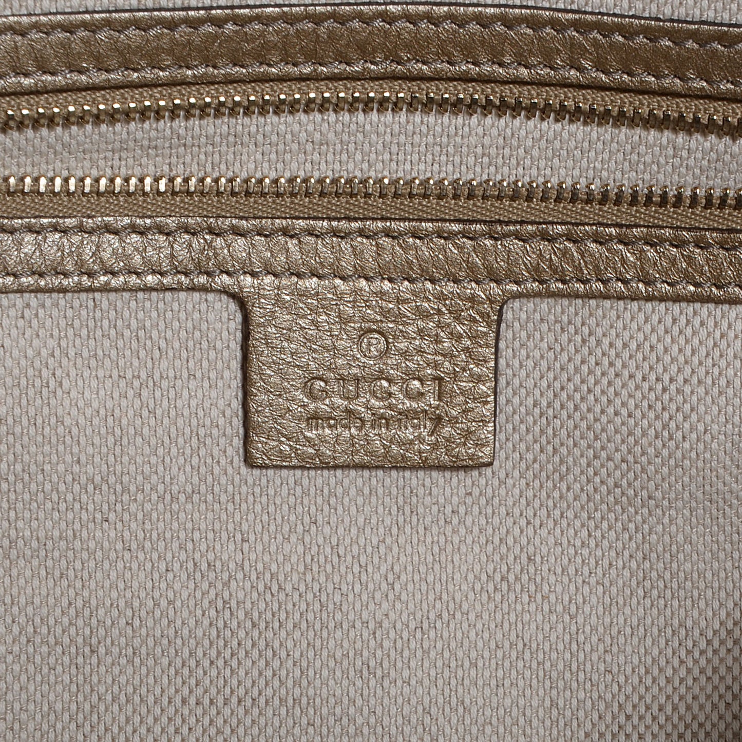 Metallic Pebbled Calfskin Large Soho Shoulder Bag Golden Beige