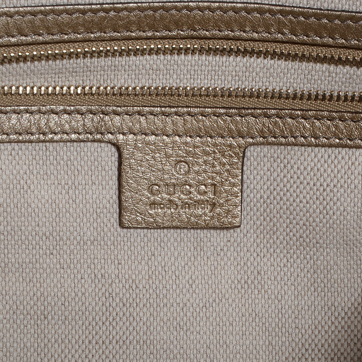 Gucci Metallic Pebbled Calfskin Large Soho Shoulder Bag Golden Beige 6 of 7