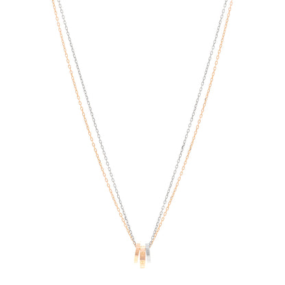 Cartier 18K White Pink Gold Diamond Three Ring LOVE Pendant Necklace 1 of 4