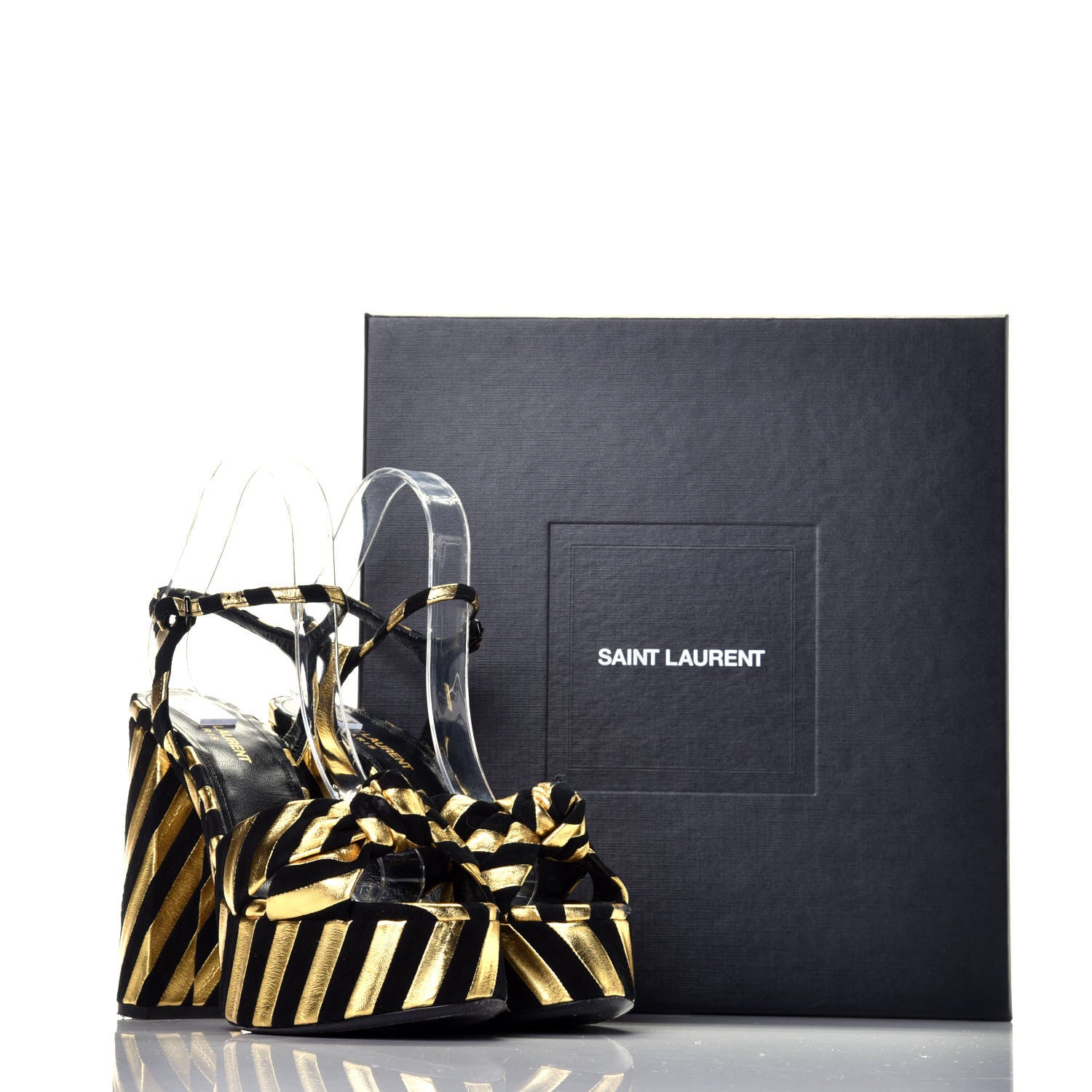 Saint Laurent Metallic Suede Bianca 125 Platform Sandals 38 Black Gold 9 of 9