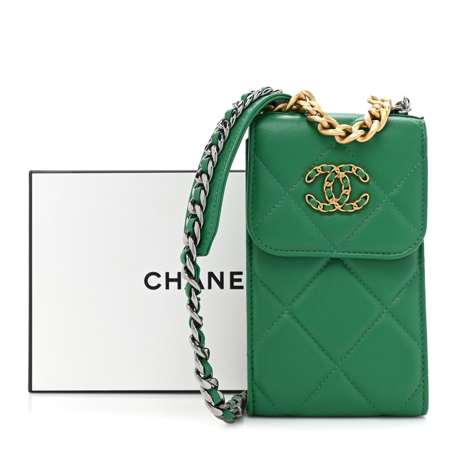 Chanel Lambskin Quilted Chanel 19 Phone Holder With Chain Green 11 of 11