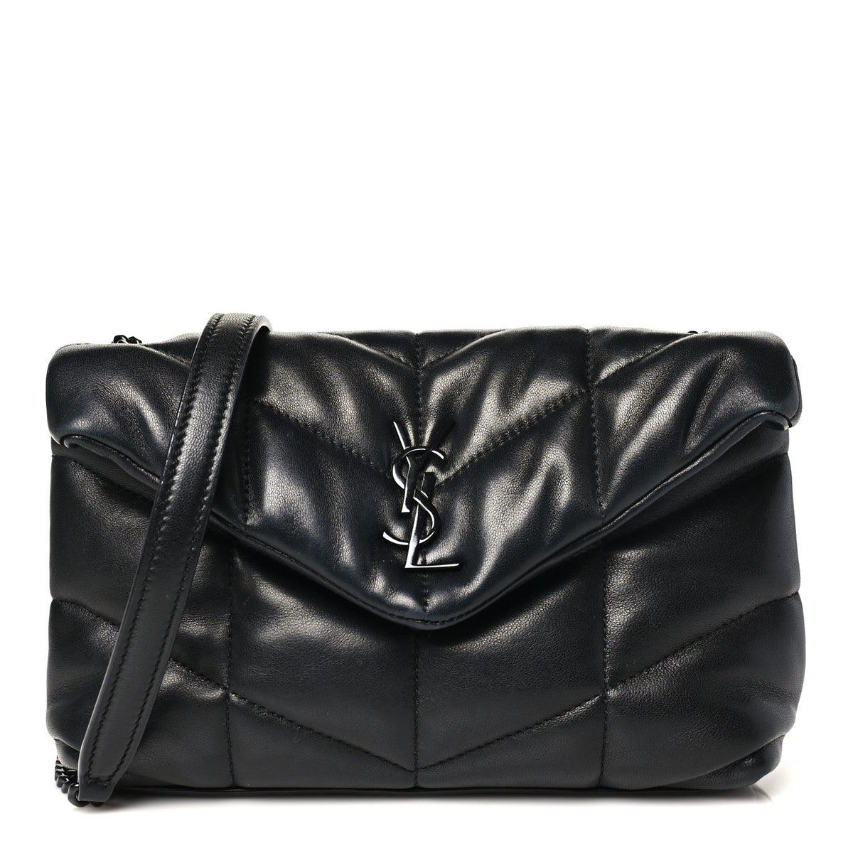 Lambskin Quilted Toy Loulou Puffer Monogram Monochrome Chain Satchel Black