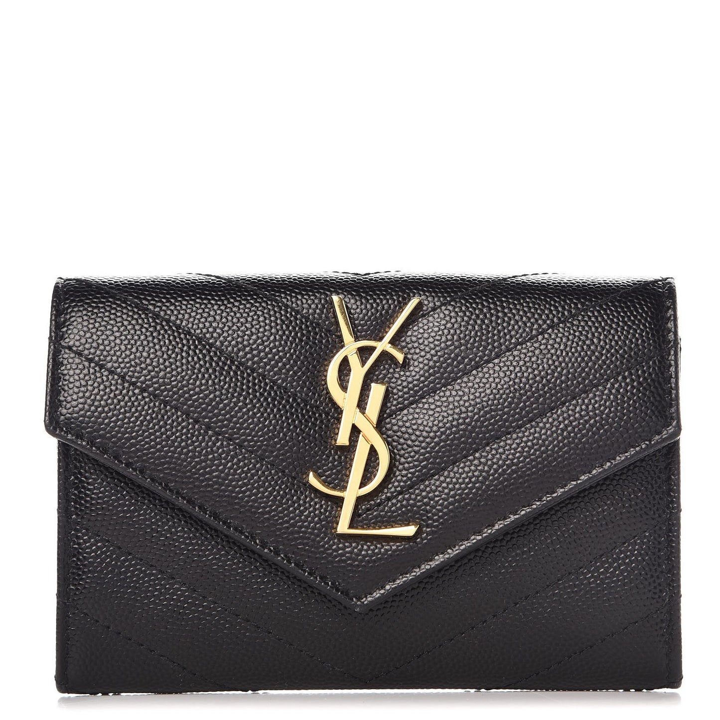 Grain De Poudre Matelasse Chevron Small Monogram Envelope Wallet Black