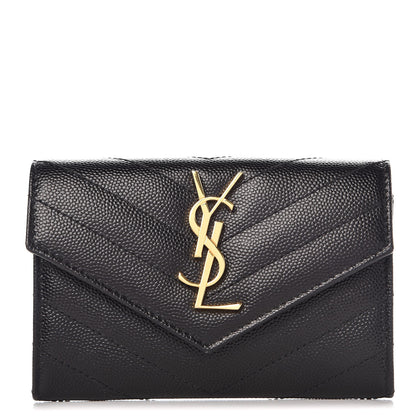 Saint Laurent Grain De Poudre Matelasse Chevron Small Monogram Envelope Wallet Black 1 of 7