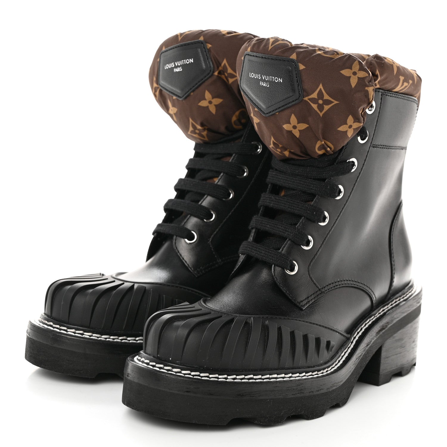 Louis Vuitton Calfskin Monogram Nylon LV Beaubourg Ankle Boots 37.5 Black 3 of 8