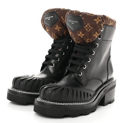 Louis Vuitton Calfskin Monogram Nylon LV Beaubourg Ankle Boots 37.5 Black 3 of 8