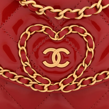 Chanel Patent Quilted Chain Around Heart Wallet On Chain WOC Red 14 of 15
