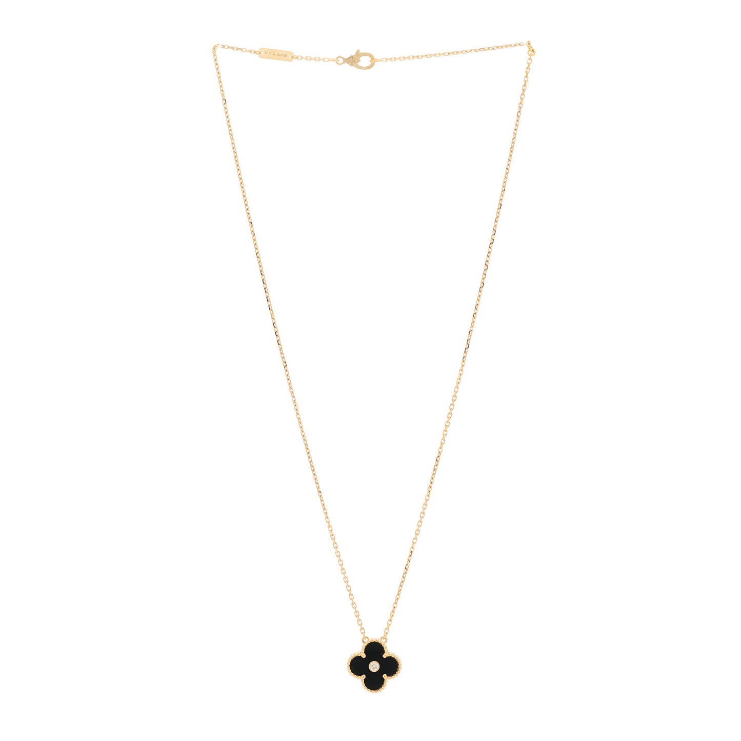 18K Rose Gold Diamond Black Onyx Vintage Alhambra Pendant Necklace