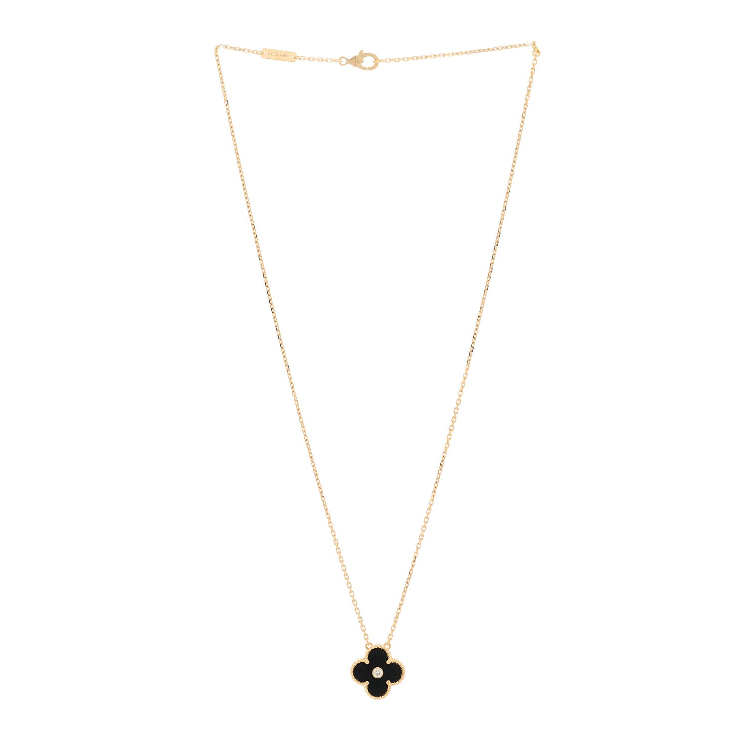 Van Cleef & Arpels 18K Rose Gold Diamond Black Onyx Vintage Alhambra Pendant Necklace 3 of 6