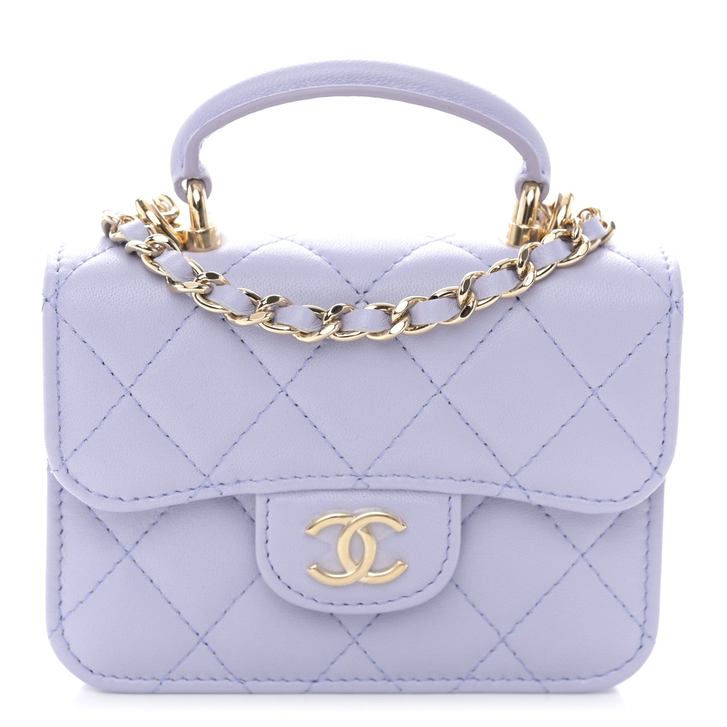 Chanel Lambskin Quilted Top Handle Flap Coin Purse With Chain Light Purple 1 of 13