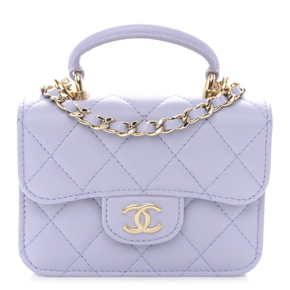Chanel Lambskin Quilted Top Handle Flap Coin Purse With Chain Light Purple 1 of 13