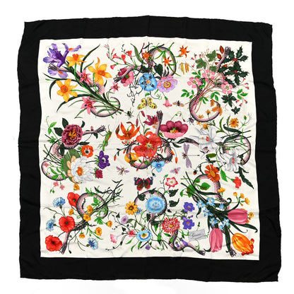 Gucci Silk Twill Flora Snake Square Scarf Ivory Black 1 of 4