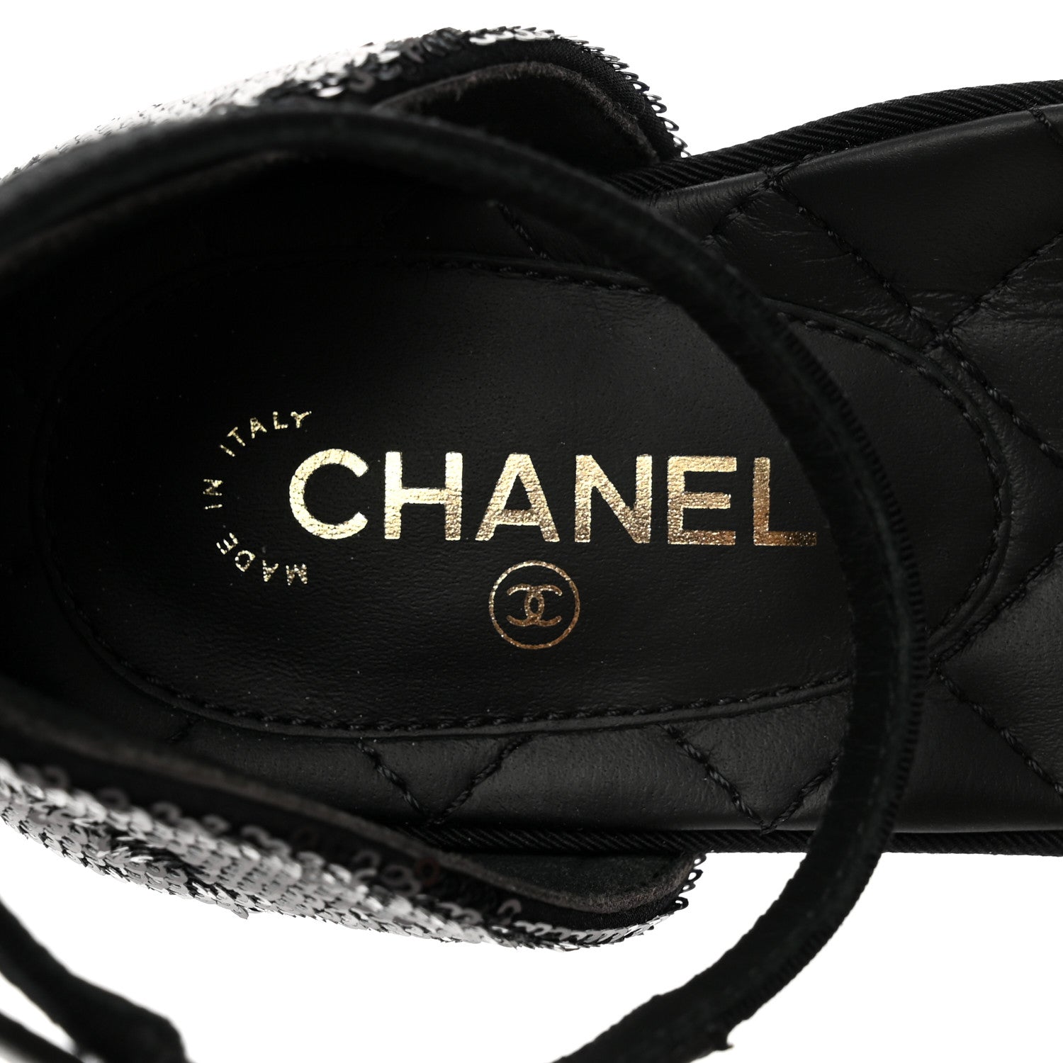 Chanel Sequin Grosgrain CC Cap Toe Ankle Flat 35.5 Black 6 of 11