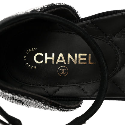 Chanel Sequin Grosgrain CC Cap Toe Ankle Flat 35.5 Black 6 of 11