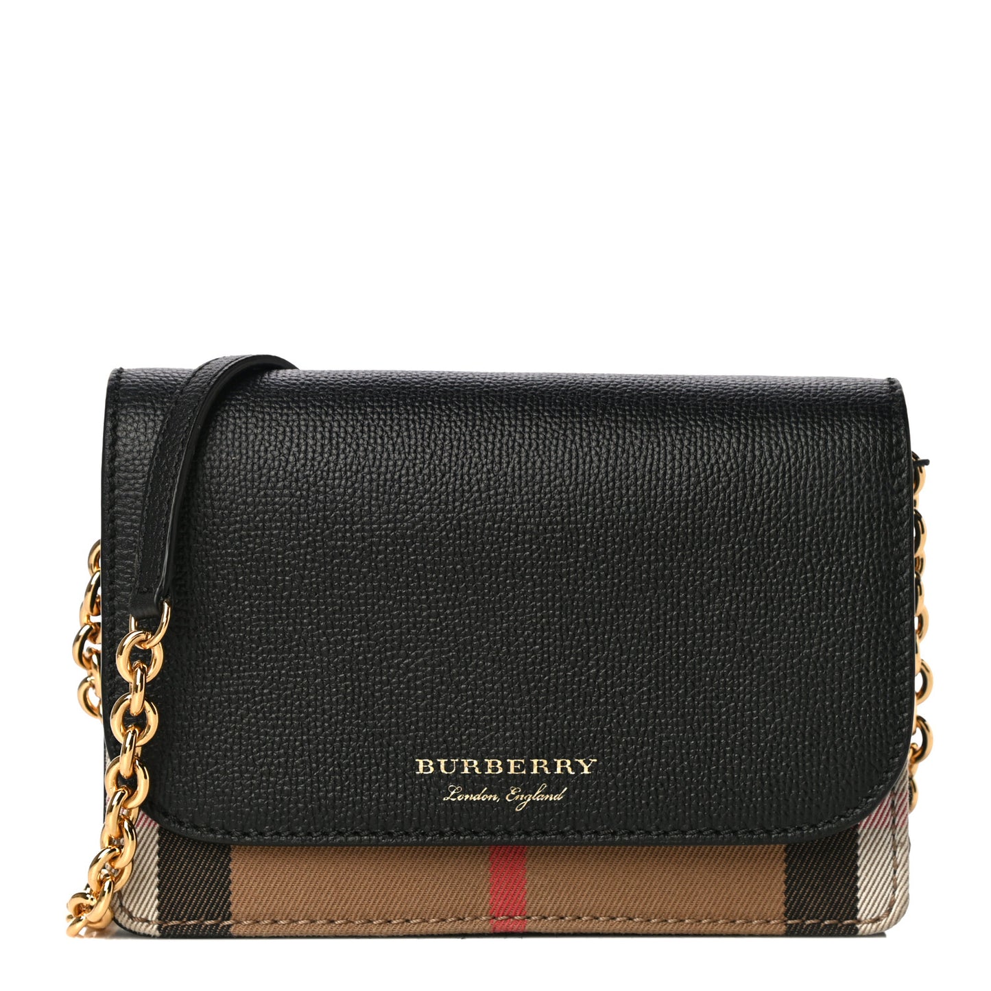Derby Calfskin House Check Wallet On Chain Black