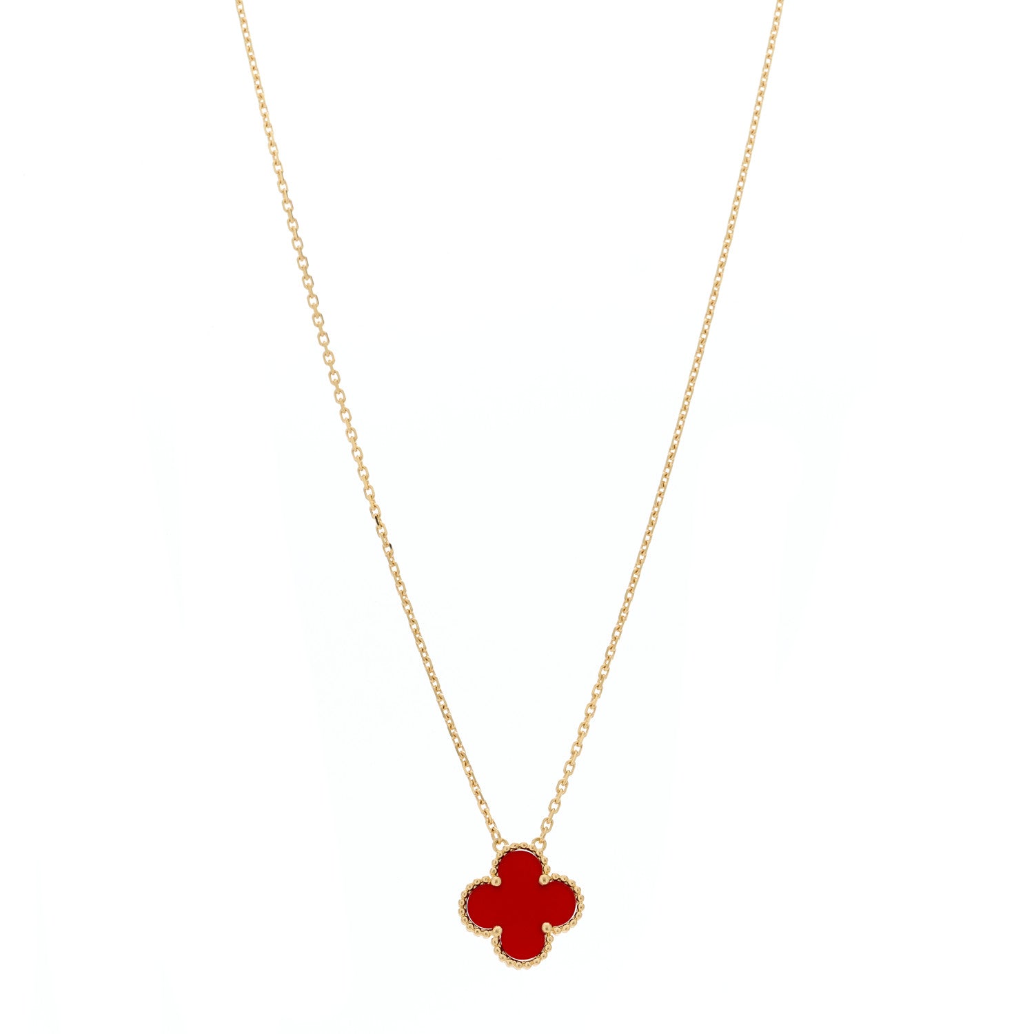 Van Cleef & Arpels 18K Yellow Gold Carnelian Vintage Alhambra Pendant Necklace 1 of 7
