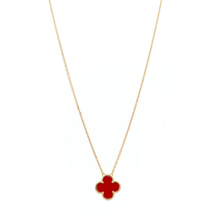 Van Cleef & Arpels 18K Yellow Gold Carnelian Vintage Alhambra Pendant Necklace 1 of 7