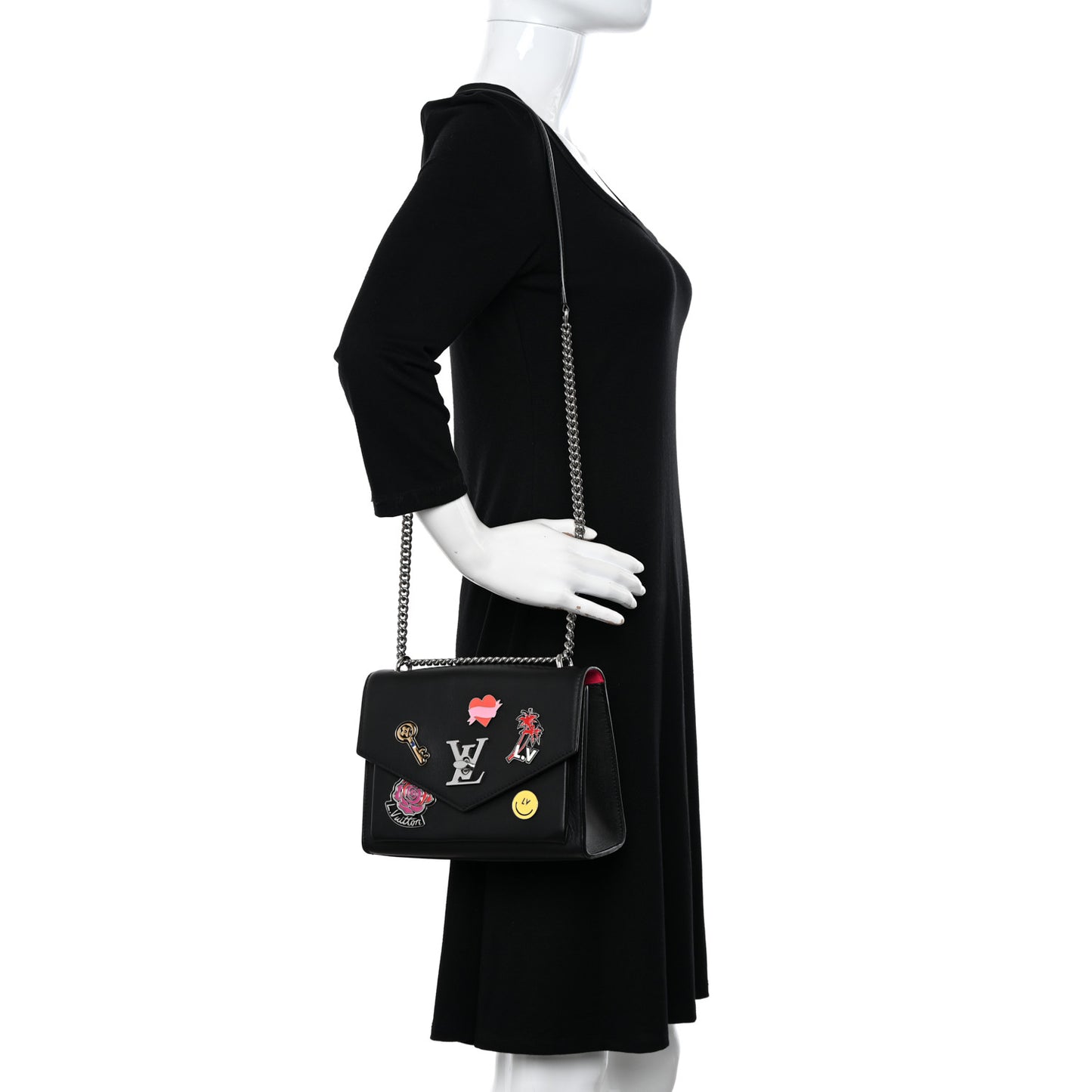 Soft Calfskin Pins My Lockme Chain Bag BB Black