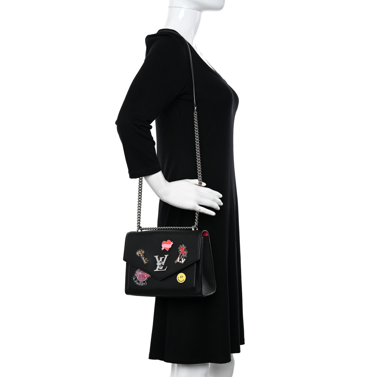 Louis Vuitton Soft Calfskin Pins My Lockme Chain Bag BB Black 2 of 10