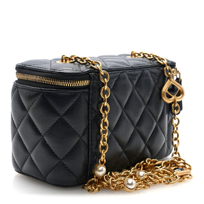 Chanel Lambskin Enamel Pearl Quilted Small Charm Me Vanity Case With Chain Black 3 of 10