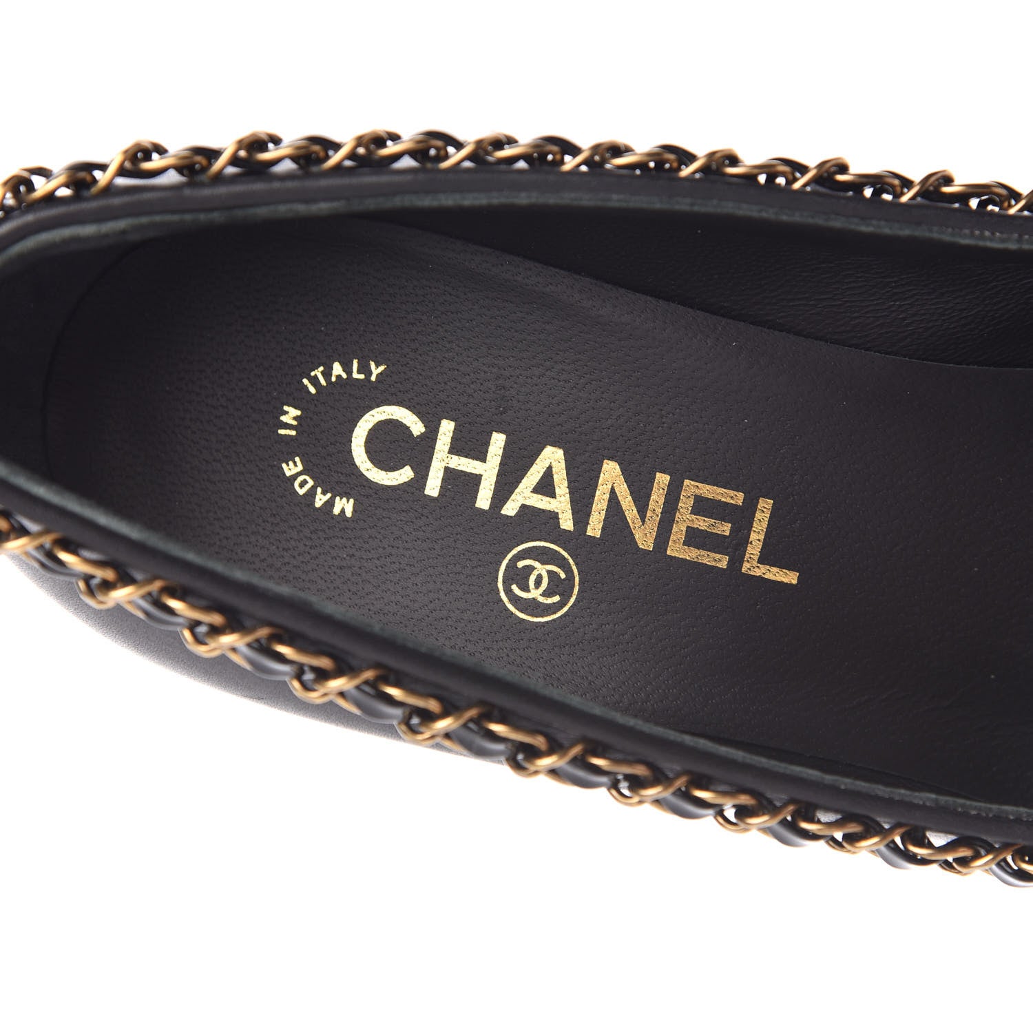 Chanel Calfskin Patent Calfskin Chain Cap Toe Pumps 36.5 Black 6 of 9