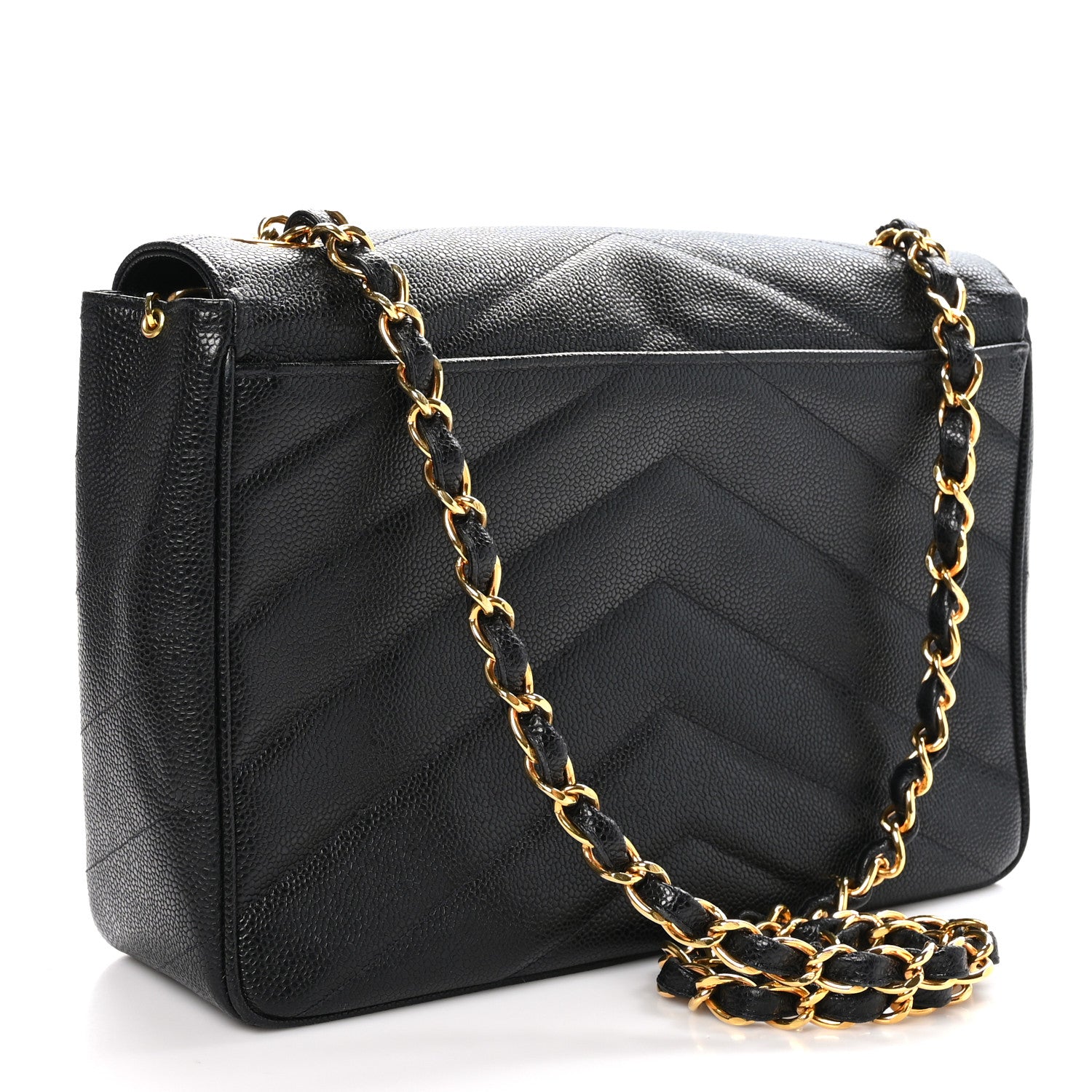 Chanel Caviar Chevron Quilted Jumbo Single Flap Black 3 of 10