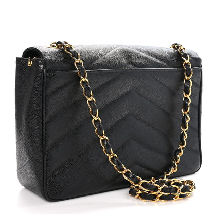 Chanel Caviar Chevron Quilted Jumbo Single Flap Black 3 of 10