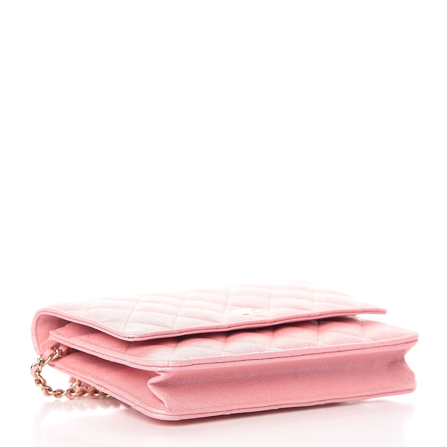 Iridescent Caviar Quilted Wallet on Chain WOC Rose Pink